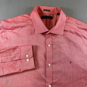 Tommy Hilfiger Mens Slim Fit Stretch Shirt XL 17.5 36/37 Salmon Pink Button Down